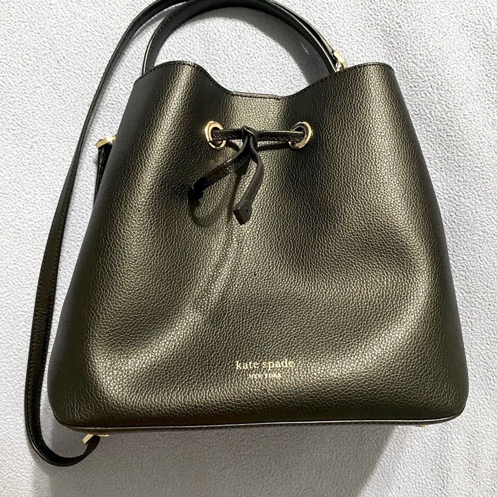 Kate Spade Black Leather Shoulder Bag with Gold Details